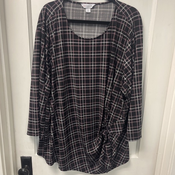 Liz Claiborne Tops - Liz Claiborne Women's Stretch Polyester Blouse 3/4 Sleeve Plaid Knot Size 3X